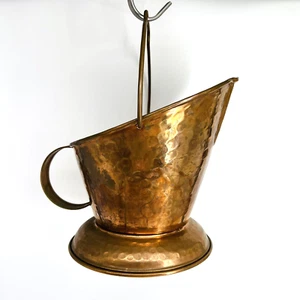 VTG MADE IN TURKEY HAMMERED COPPER COAL SCUTTLE BUCKET-HEATING-STOVE-FIREPLACE - Picture 1 of 12