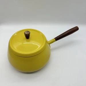 Vintage Mustard Yellow Fondue Pot w Wood Handle Made in Japan 12” Pre-owned - Picture 1 of 13