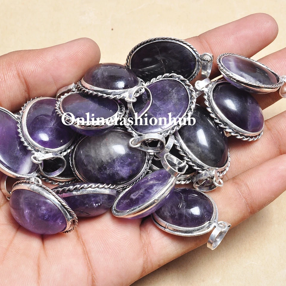 Lote de 5 colgantes de joyería atractiva de piedras preciosas de amatista enchapada en plata de ley 925 Foto 1 de 1