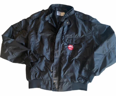 Vtg Mac Tools XL Bomber Racing Jacket Windbreaker Zip Swingster Black USA NICE! - Image 1 of 4