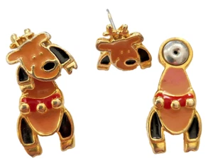 AIM OHRRINGE Vintage KUH Emaille Ohrstecker vorne & hinten 2 Stück mit GLOCKEN - Bild 1 von 4