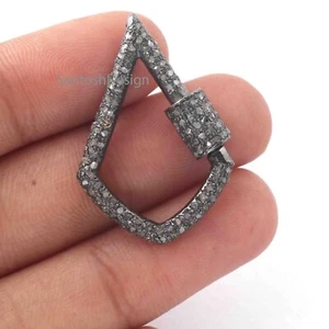 Beautiful Triangle Silver Black Oxidized Pave Diamond Lock,Handmade Lock Jewelry - Picture 1 of 3