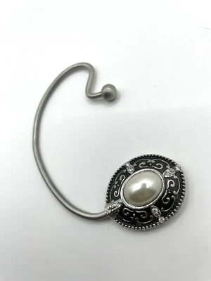 Ganz Faux Pearl & Crystal Rhinestone Black Enamel & Silver Tone Purse Hook - Image 1 of 4