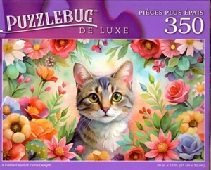A Feline Feast of Floral Delight - 350 Pieces Jigsaw Deluxe Puzzle - Picture 1 of 1