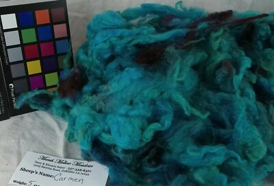 romney varigated Turquoise with Brick dyed wool fiber spin weave felt fiber art - Image 1 of 3