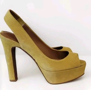 ZARA LIME YELLOW SUEDE LEATHER PLATFORM HEELS PEEP TOE SHOES EU38 UK5 - Picture 1 of 12