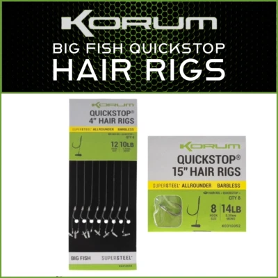 KORUM BIG FISH QUICKSTOP HAIR RIGS |  ALL SIZES/BARBED & BARBLESS OPTION - Image 1 of 3