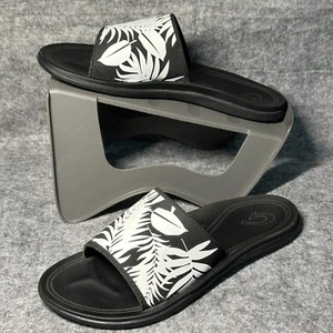 Sandali Olukai - taglia 7 - Punua Olu Slide - scarpe tropicali floreali nere bianche - Foto 1 di 10