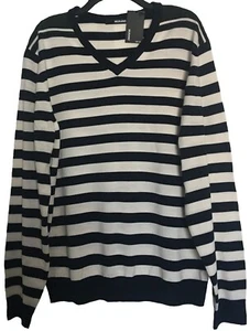 NEW- 2XT Tall Mens Murano Pullover Striped V Neck Sweater Acrylic Ecru Navy - Picture 1 of 9