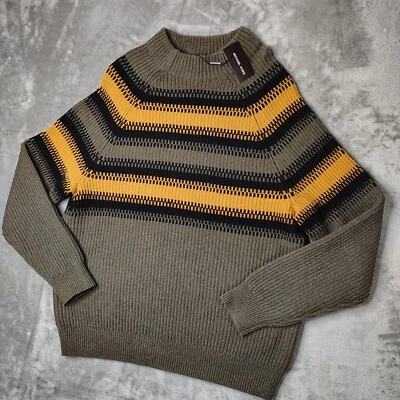 Michael Kors насмешливый шеи в полоску ребристый вязаный свитер мужской 2XL оливковый коренастый шерсти - Изображение 1 из 4
