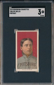 1910 T206 SOVEREIGN - VIC WILLIS PORTRAIT - SGC 3 VG (SVSC) CENTERED! LOW POP!