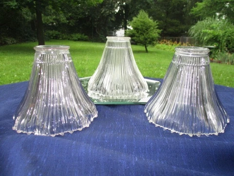ANTIQUE GLASS PRISMATIC FINE RIB PENDANT REPLACEMENT SHADES  SCALLOP WAVED RIMS Cover