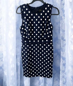 NWT J CREW Sheath Dress Navy Blue White Polka Dot Sleeveless Size 10P - Picture 1 of 6