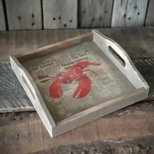 Vintage Holztablett 24x24 cm Serviertablett Landhaus Shabby Tablett Handarbeit - Bild 1 von 1