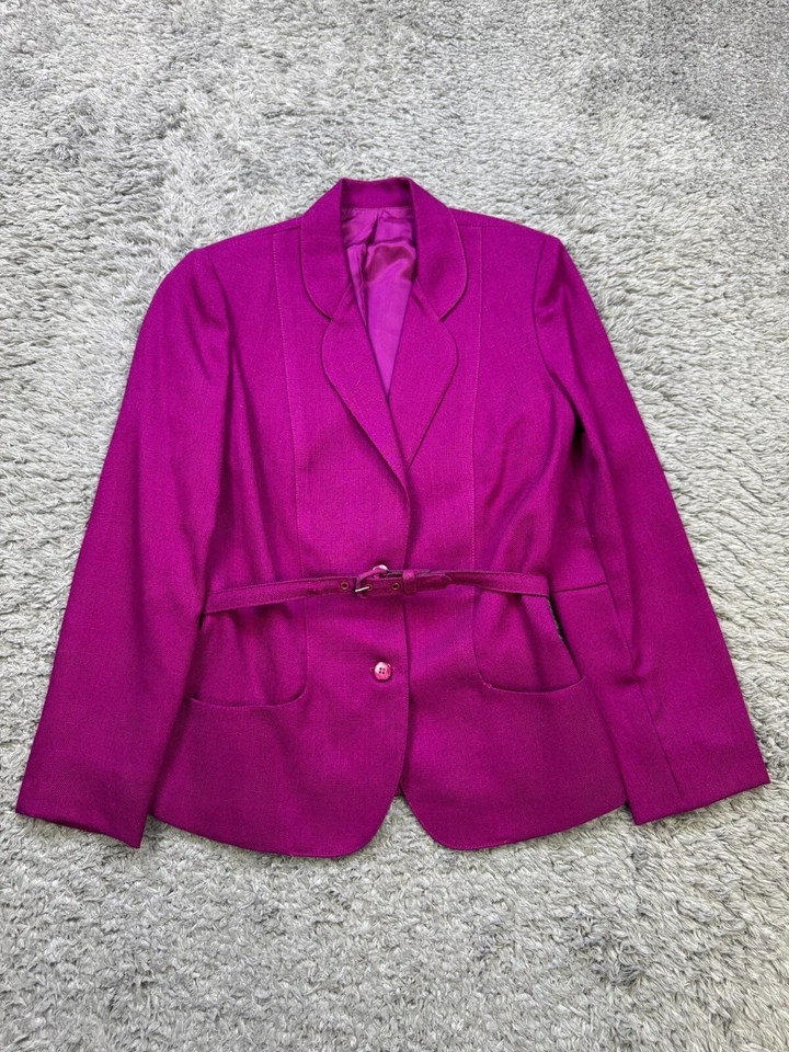 Vtg MJ Concepts In Sportswear Blazer Women 7 Fuchsia Pink Belted Career Jacket - Image 1 of 4