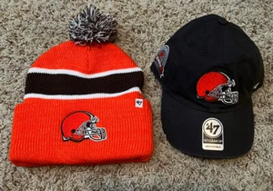 47 Brand Cleveland Browns Season Ticket Winter Beanie & Adjustable Cap LOT NEW - Picture 1 of 7