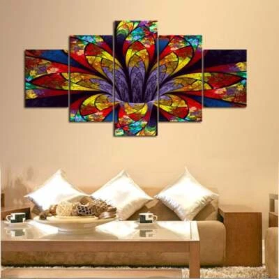 Multi Panel Print Lotus Stained Glass Canvas Flower Cannabis Wall Art 5 Piece - Image 1 of 4