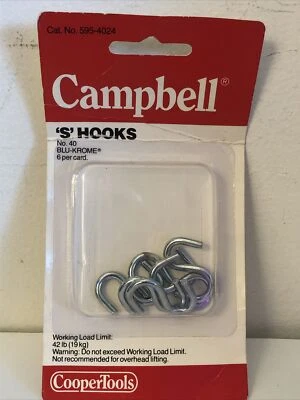 Ganchos Campbell ‘S’ B5954024 No.40 aço zincado 6 peças Cooper Tools - Imagem 1 de 4
