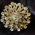 Flower Burst Tiered Clear Crystals Silver Tone 1 1/2" Jewelry Brooch 