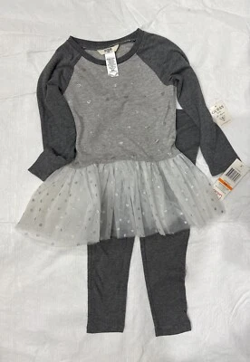 NWT GUESS Girls Size 14 Dress /Leggings Outfit Gray With Shimmer Hearts Tutu $45 - Image 1 of 4