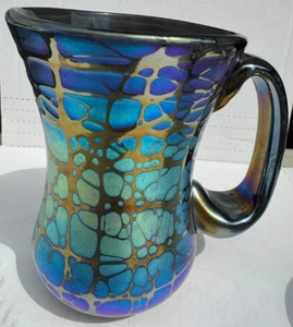 VTG Signed Stuart Abelman 1996 Blue Purple Iridescent Webbed Gold Cup Mug Stein - Picture 1 of 4
