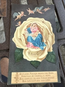 Tarjeta comercial de Feliz Navidad-Virgen María/Querubines - Imagen 1 de 2