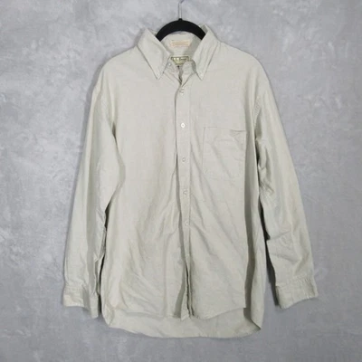 L.L. Bean Button Down Shirt Mens Long Sleeve Beige 15 1/2 33 Cotton Made in USA - Image 1 of 4