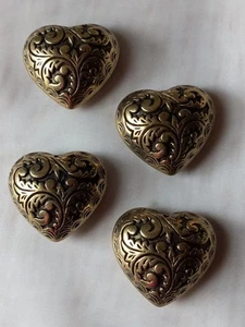 Set of 4 Vintage Embossed Goldtone Button Covers Heart Shaped 1990's Era. #N - Picture 1 of 5