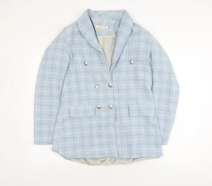 BERAT Women's Blue Bouclé Double-Breasted Blazer Size 12 - Picture 1 of 12