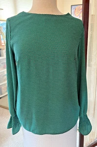 Banana Republic grün Mikromuster Knopfleiste hinten gesmoktes Bündchen Top Bluse S P - Bild 1 von 4