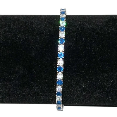 Brazalete de tenis para mujer con zafiro azul - 7,5" 3,3 mm 12 g - plata de ley 925 Foto 1 de 4