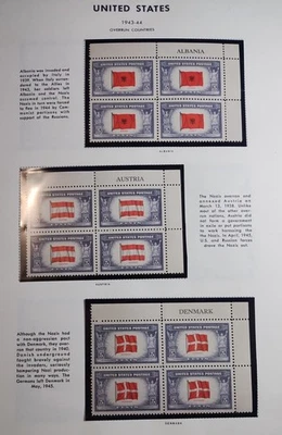 US 909 - 21 Overrun Countries Set of 13 Name Blocks of 4 XF MNH Hingless Pages. - Image 1 of 4