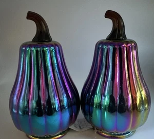 (2) Dark Iridescent Glass  Gourd Fall Halloween NEW - Picture 1 of 1