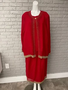 Hosanna Design Women Red & Gold Embellish 3 Pcs Skirt Set Size 2XL - Picture 1 of 13