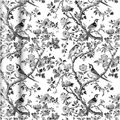1 Roll Black Floral Bird Wrapping Paper Mini Roll 17in x 32.8Ft Black White F... - Imagem 1 de 4