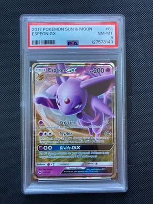 PSA 8 Espeon GX 61/149 Sun & Moon Ultra Rare NM - Mint Pokemon Card TCG Slab - Image 1 of 3