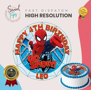 Spiderman Personalised Round Edible Birthday Cake Topper Cake Decoration - Picture 1 of 6