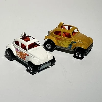 2 Vintage 1983 Hot Wheels Real Riders Baja Bug Blazin' Bug Metallic Gold & White - Image 1 of 4