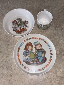 Raggedy Ann & Andy 3-Piece Melamine Child Dish Set Plate, Bowl Cup - Picture 1 of 11