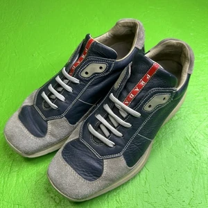 Prada Shoes Mens Size 7 Blue Gray Made In Italy Leather Suede Sneakers Casual - Picture 1 of 8