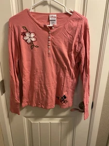 Vintage Disney Shopping L Top Mickey Mouse Pink Long Sleeve Shirt Embroidered Lg - Picture 1 of 8