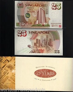 SINGAPORE 25 DOLLARS P-33 1995 Commemorative MAS UNC LION BANK NOTE + FOLDER - Picture 1 of 1