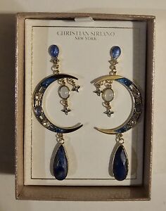 Christian Siriano New York Designer Gold Blue Lapis Moon Star Stud Earrings New