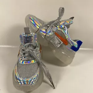 Holographic Fashion Trainers US Size 5.5 225 Silver Rainbow Clear Glitter - Picture 1 of 7
