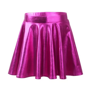 Girls Metallic Pleated Mini Skirt Stretchy Gymnastics Dance Skater Scooter Skirt - Picture 1 of 122