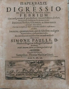 Parekbasis seu digressio de vera febrium Simon Paulli 1660 ancien médecine AP - Imagen 1 de 12