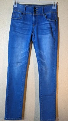 Pantalones de mezclilla de bambú Juniors 7 azul tiro alto ajustados lavado oscuro 24x30 Foto 1 de 4