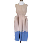 Caron Callahan Goa Dress Size Medium Blue Gingham / Khaki Midi Cutout Sides
