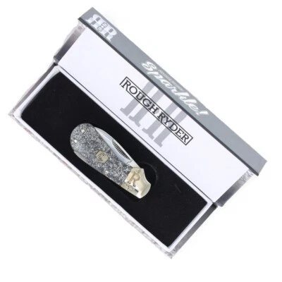 Cub Lockback pocket knife Silver Sparkle Handles Gift boxed Rough Rider - Image 1 of 3