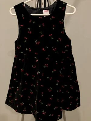 Gymboree 女孩黑色天鹅绒假日魔术跳线连衣裙樱桃印花圣诞节 5 — 第 1/2 张图片